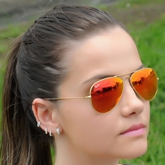 Óculos de Sol Ray Ban Aviador Laranja Espelhado