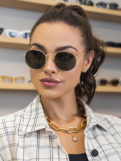 Óculos de Sol Ray Ban Round Dourado Preto na internet