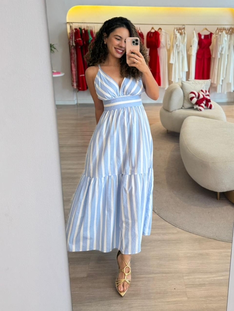 Vestido Carla Amarante - Listrado Azul