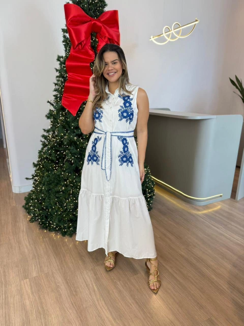 Vestido Alana Souza - Bordado Azul