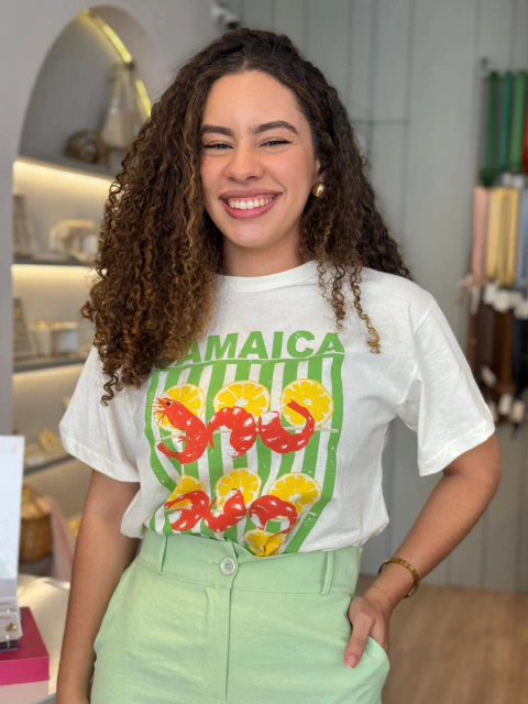 T-Shirt Glenda - Estampa Jamaica Branco