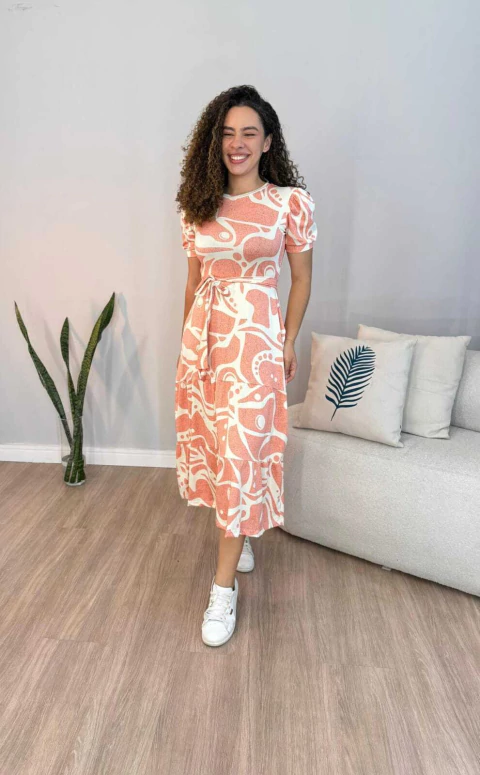 Vestido Sabrina Ingrid - Estampado Rosé com Branco
