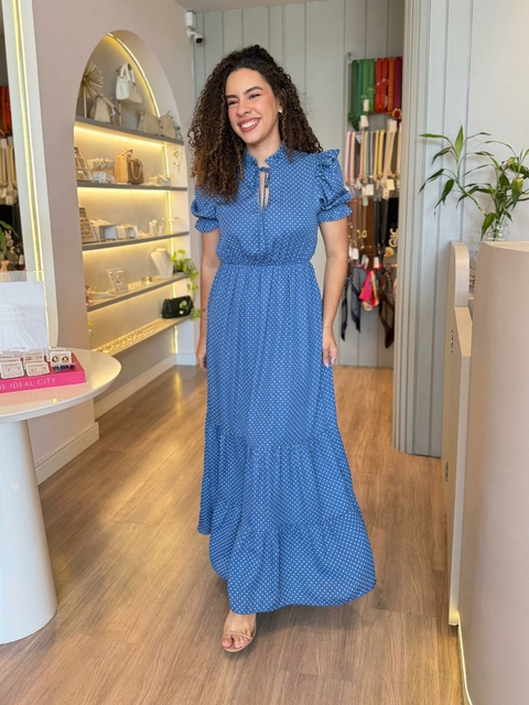 Vestido Amanda Aguiar - Poá Azul