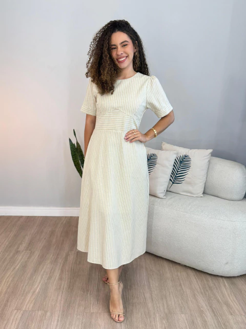 Vestido Brenda Barros - Listrado Nude