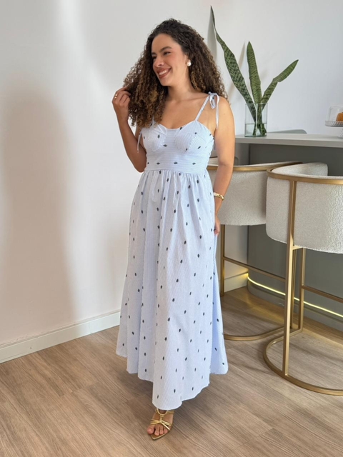 Vestido Kamilly Luany - Listrado Azul