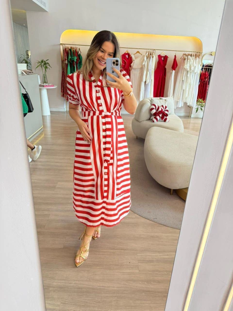 Vestido Mariana - Listrado Vermelho