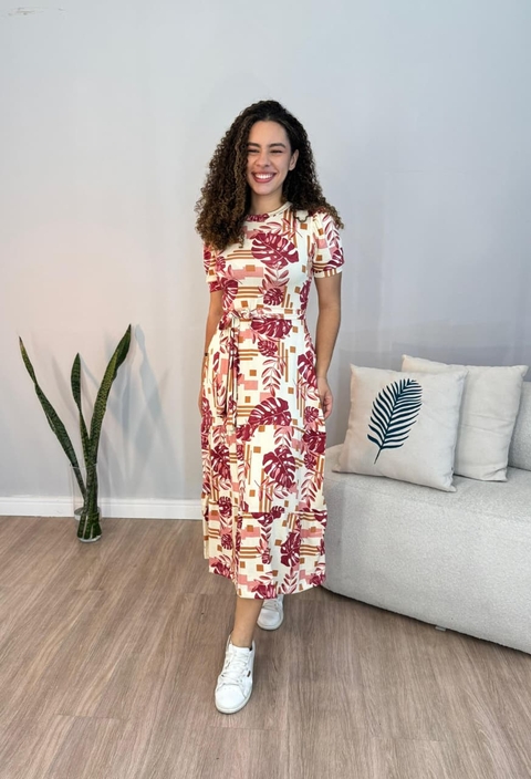 Vestido Sabrina Ingrid - Estampado Folhagem Vermelha