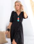 Vestido Envelope Midi Yasmin Poá Preto Manga 3/4