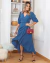 Vestido Envelope Midi Yasmin Azul Bebê Manga 3/4