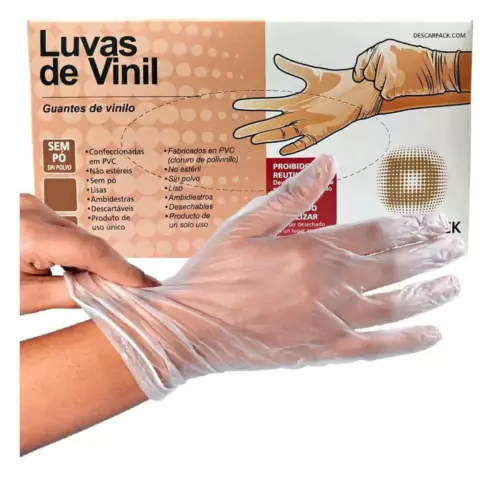 Luva Vinil Sem Pó Transparente 100un -Descarpack