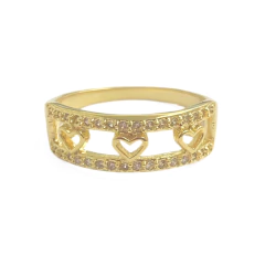 Anillo Laminado en Oro 3 Corazones con Piedra N°1