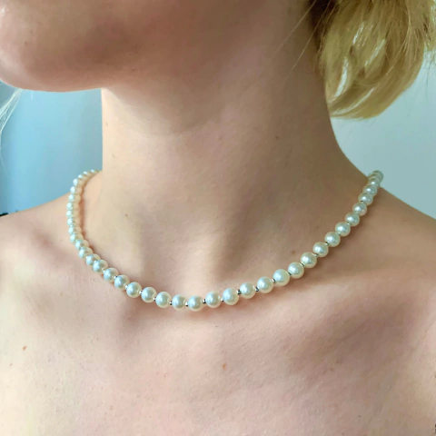 Collar Extensible Perlas Blancas 4mm