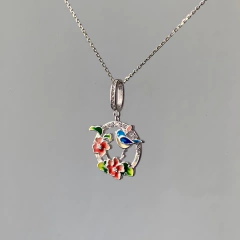 Dije Italiano 36 - Flor y Pájarito con Esmalte - Adára Fábrica de Joyas