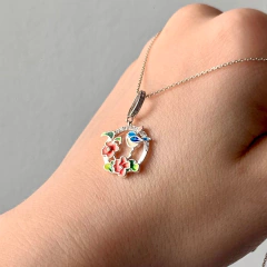 Dije Italiano 36 - Flor y Pájarito con Esmalte en internet