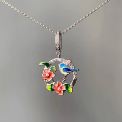 Dije Italiano 36 - Flor y Pájarito con Esmalte