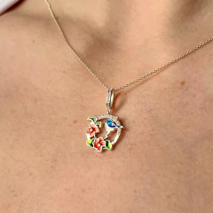 Dije Italiano 36 - Flor y Pájarito con Esmalte - comprar online