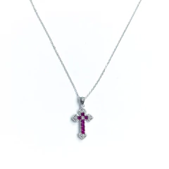 Gargantilla Italiana 12 - Cruz con Piedras Rosas - comprar online