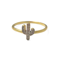 Anillo Laminado en Oro Cactus con Piedra