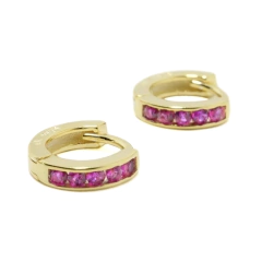 Aro Italiano 35 - Argolla Dorada con Piedra Rosa