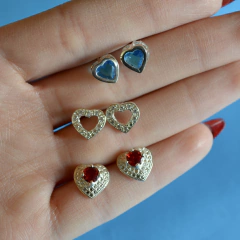 Combo Adára Sale: 3 Aros Corazón Con Piedra