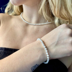 Combo: Collar + Pulsera Extensible Perla 4mm - tienda online