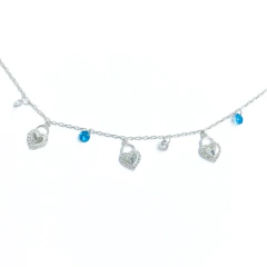 Pulsera Italiana 7 - Con Dijes Corazón y Espejito Celeste y Blanco en internet