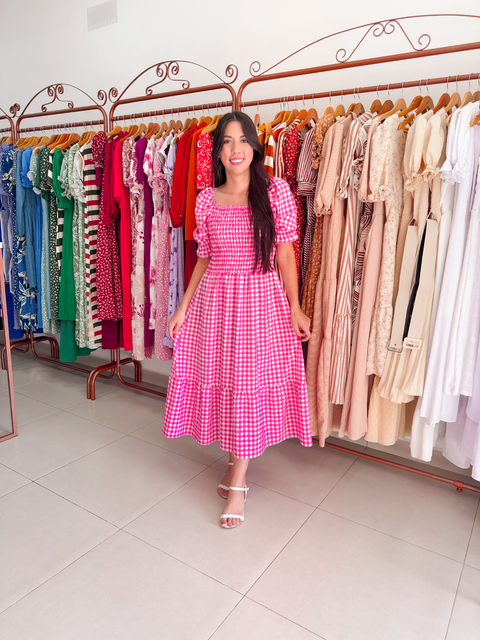 Vestido Bella - Xadrez Rosa - comprar online