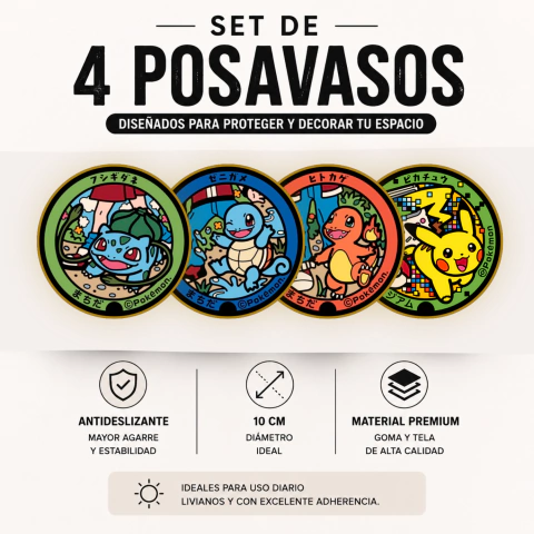 SET 4 POSAVASOS POKEMON