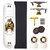 Kit skate completo com shape maple com desenho de uma santa fundo branco e desenho dourado truck (eixos) na cor prata e dourado roda do fabricante Moska na cor branca e amarelo kit de rolamentos com oito unidades da marca blaze parafusos para fixação e ch