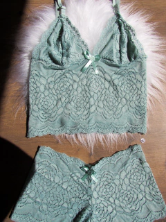 Conjunto Calesson de Renda com Forro Sem Bojo Verde Menta - comprar online