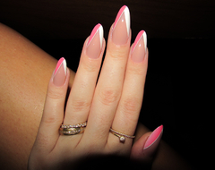 Unha Postiça 24 Unidades Francesinha Cruzada Rosa e Branco com Glitter - comprar online