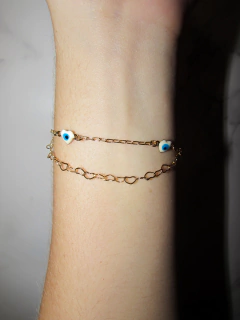 Pulseira Dupla Olho Grego Coração Folheado à Ouro 18k - 3112 - comprar online