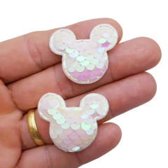 Aplique mini mickey paetê 4,0 x 3,2 cm - 2 unidades - BM Materiais | tiara, aplique, miçangas ,pérola, pompom.