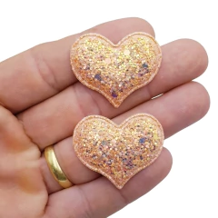Aplique mini coração glitter 4,0 x 3,0 cm - 2 unidades - BM Materiais | tiara, aplique, miçangas ,pérola, pompom.