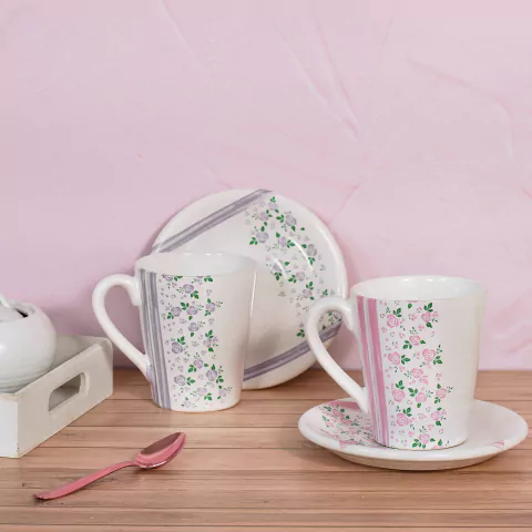 TAZA CON PLATO FLORES