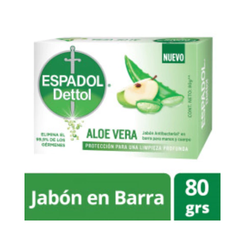 Jabón Antibacterial Espadol Dettol Aloe Vera 80g