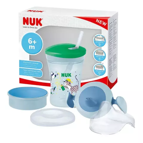 Set Nuk Vasos Evolution Cup 3 En 1 Con Tapas Intercambiables Color Verde con Celeste - comprar online