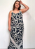 Vestido Azul Marinho com Estampa de Folhas - Veste 44 - comprar online