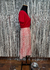 Saia Midi Rosa com estampa Vermelha Floral - Tam.M - Vitrine73 Brechó Online