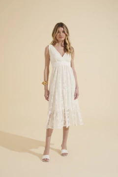 VESTIDO MIDI RENDA DECOTE V - Rock Lola