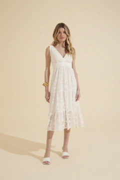 VESTIDO MIDI RENDA DECOTE V