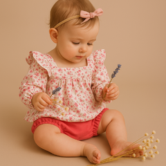 Bata Floral Rosa - Manga Longa - Kaps Baby