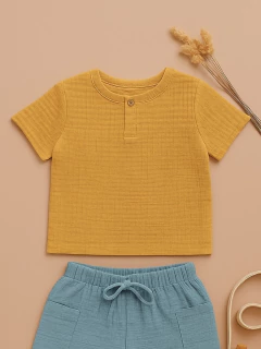 Camisa Mostarda Manga Curta - comprar online