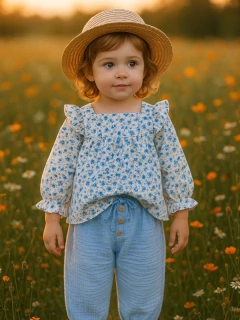 Bata Floral Azul - Manga Longa - comprar online