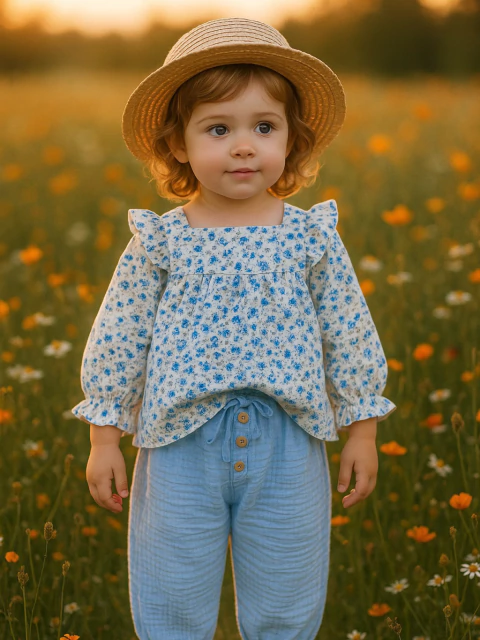 Bata Floral Azul - Manga Longa - comprar online