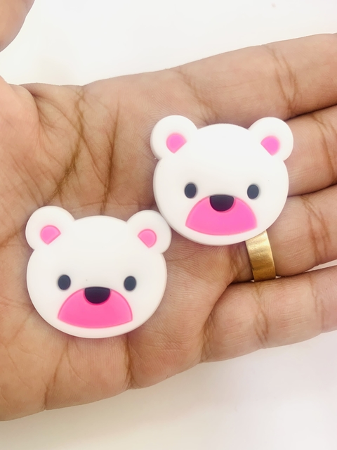 Aplique Urso branco com rosa -2 uni