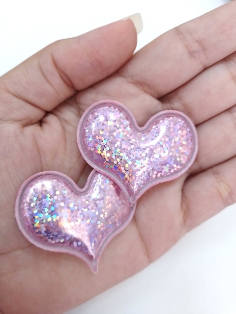Coração holográfico p Rosé 2 unid