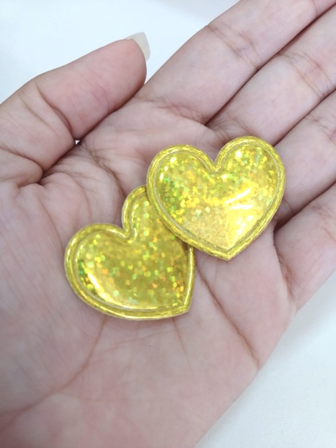 Coração holográfico p amarelo 2 unid