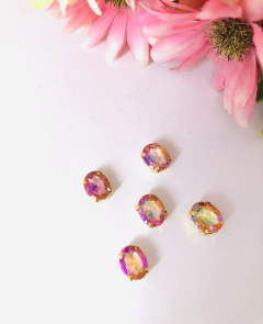 Chaton oval Rosa Brilho 8mm - 5 unidades