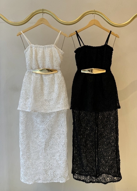 Vestido Midi Renda Cinto Metal Bardoh